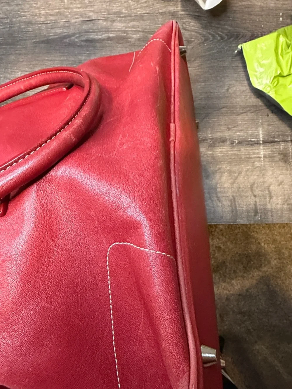 Coach Red Leather Tote with Signature Hangtag